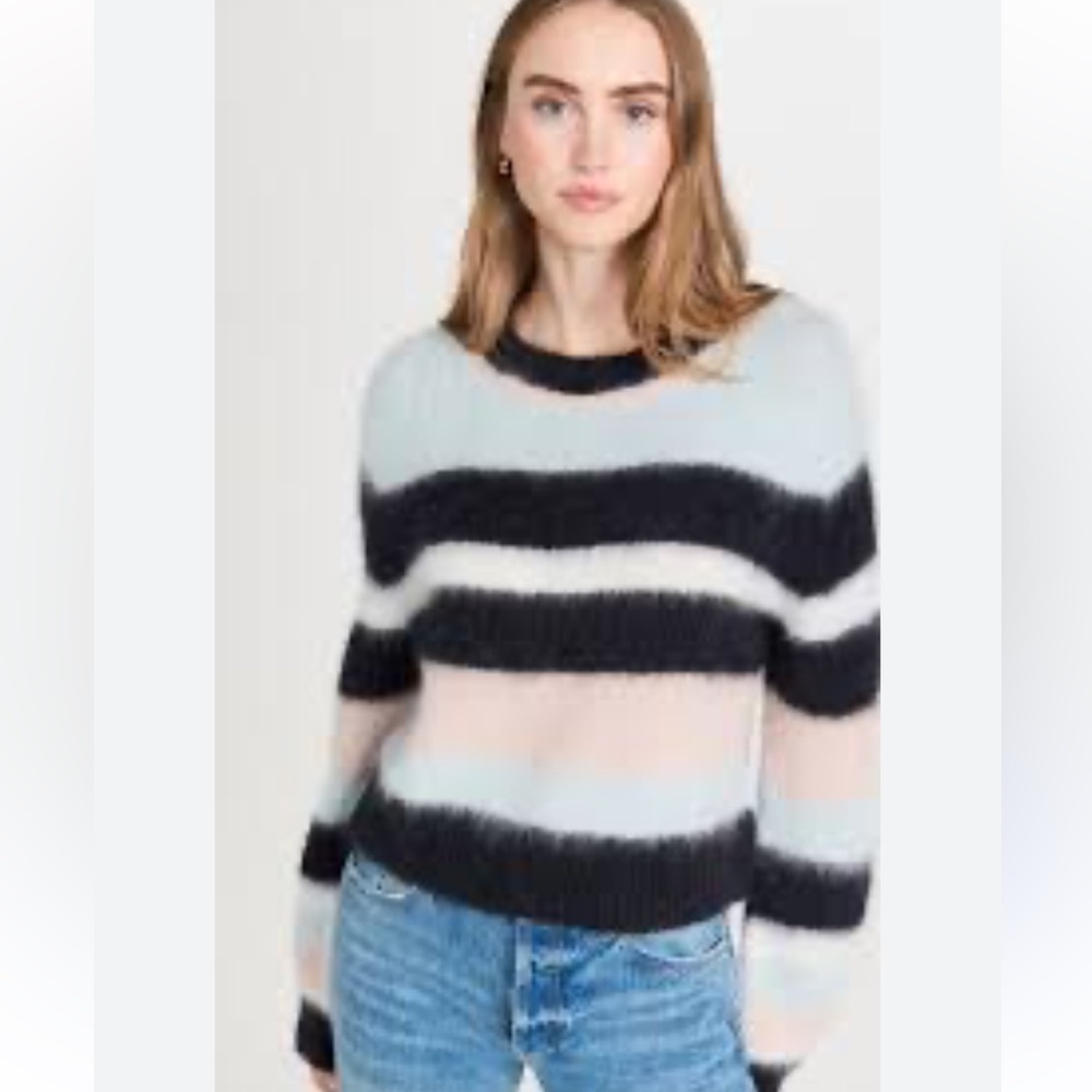 Ba&sh Maria Stripe Alpaca Blend Sweater Crew Neck Black,Pink,Blue, M